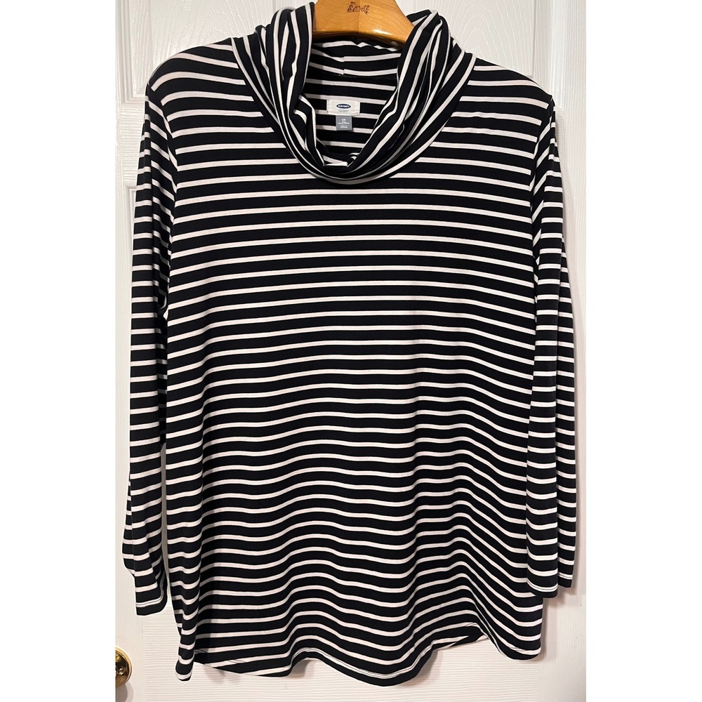 Old Navy Womens Black White Striped Cowl Neck Long Sleeve Tunic Top Plus Size 4X